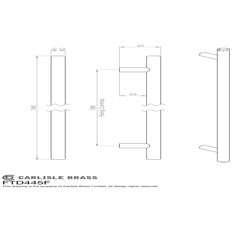 Steel T-Bar Handle  288mm - Matt Black - FTD445FMB