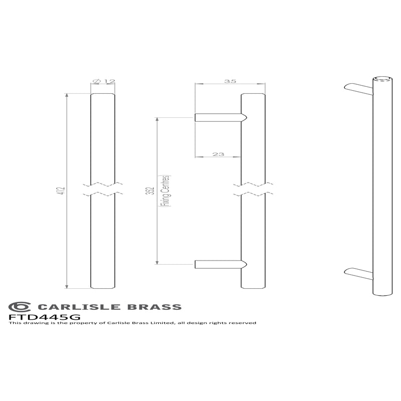 Carlisle Brass - Steel T-Bar Handle 352mm - Satin Nickel - FTD445GSN