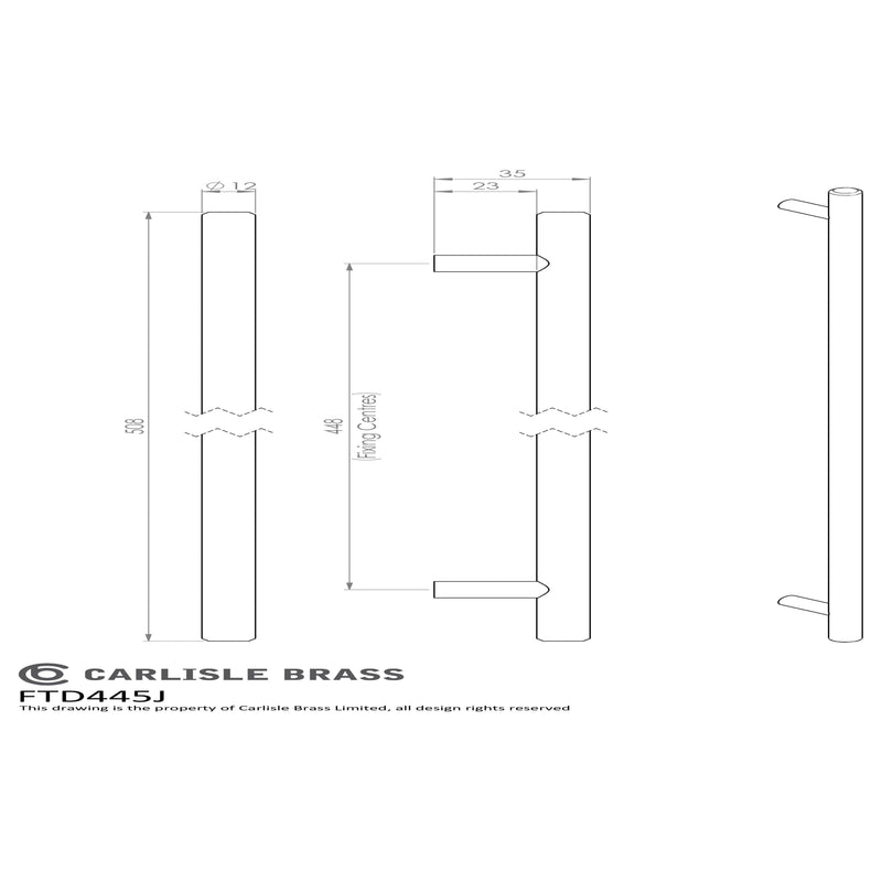 Carlisle Brass - Steel T-Bar Handle 448mm - Polished Chrome - FTD445JCP - Choice Handles
