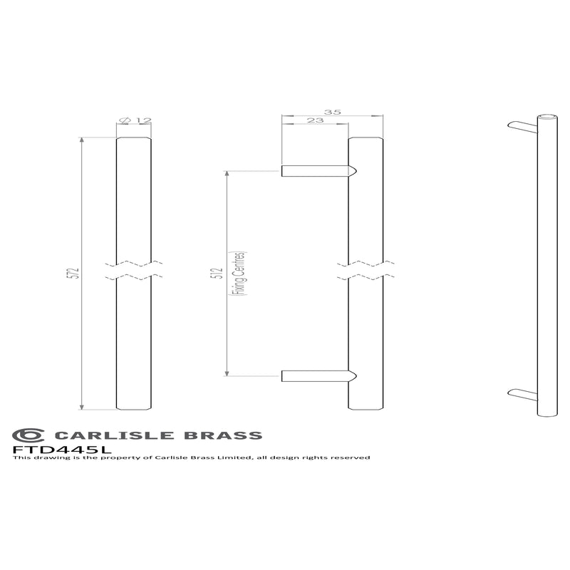 Carlisle Brass - Steel T-Bar Handle 512mm - Satin Nickel - FTD445LSN - Choice Handles