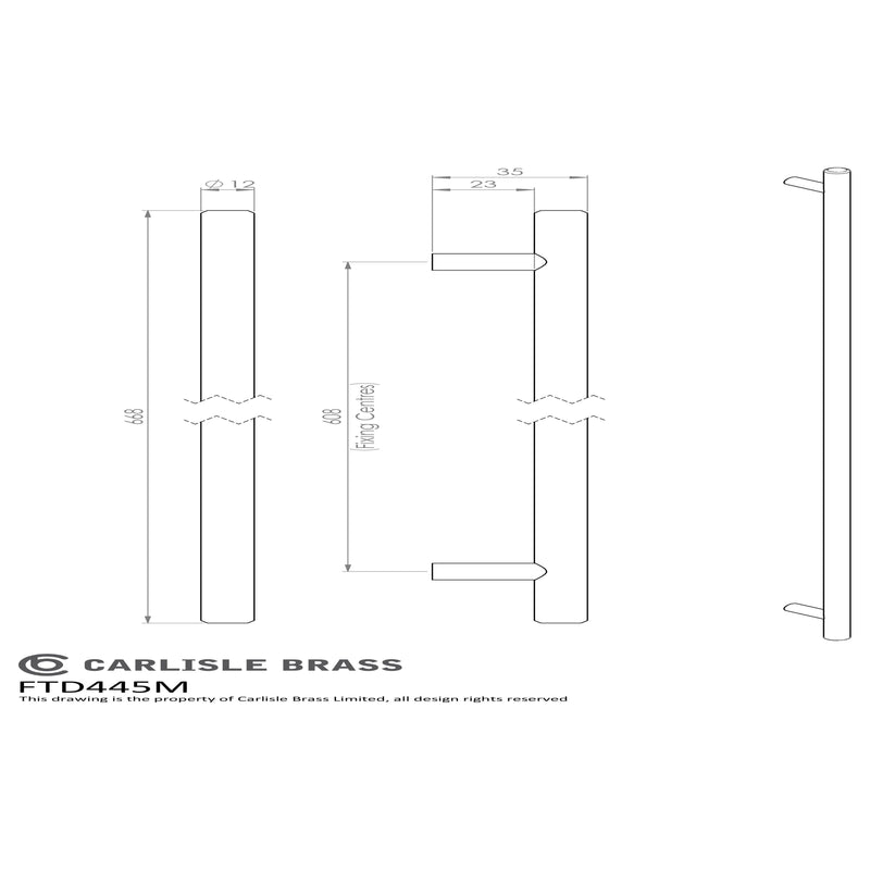 Carlisle Brass - Steel T-Bar Handle 608mm - Antique Brass - FTD445MAB