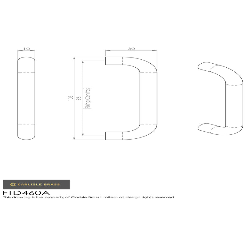 Carlisle Brass - D Handle 96mm - Polished Chrome - FTD460ACP - Choice Handles