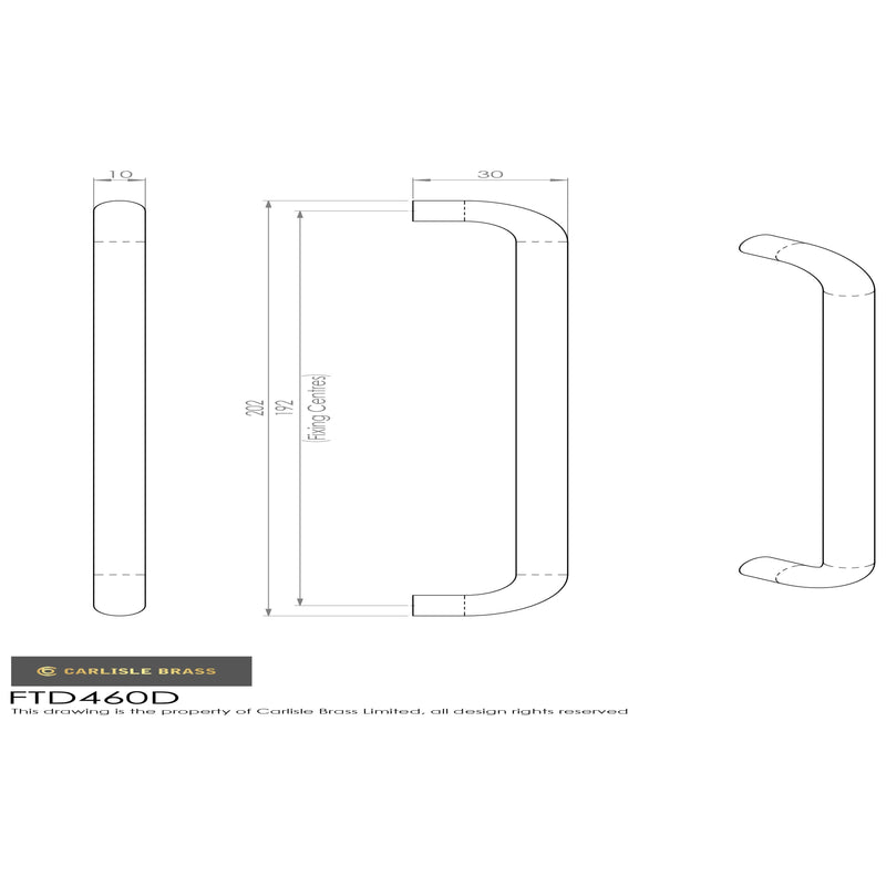 Carlisle Brass - D Handle 192mm - Polished Chrome - FTD460DCP - Choice Handles