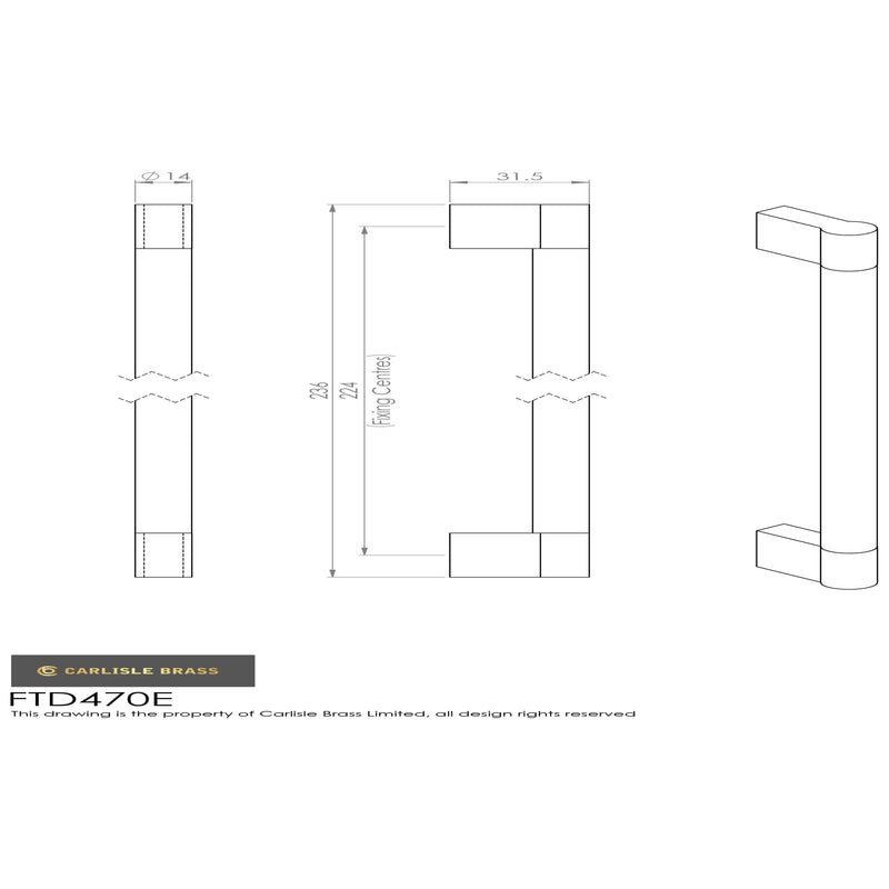 Carlisle Brass - Keyhole Handle 224mm - Satin Nickel / Polished Chrome - FTD470ESNCP - Choice Handles