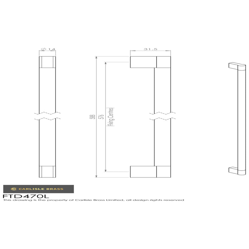 Carlisle Brass - Keyhole Handle 576mm - Satin Nickel / Polished Chrome - FTD470LSNCP - Choice Handles