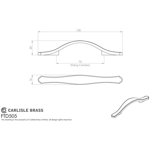 Carlisle Brass - Stepped Edge Bow Handle 76mm - Antique Burnished Brass - FTD505ABB - Choice Handles