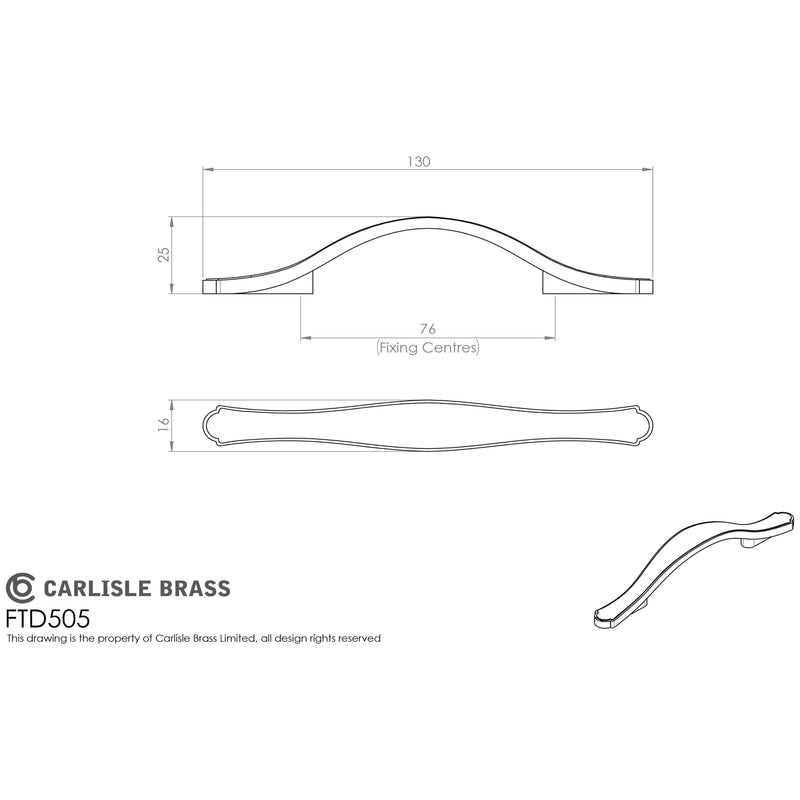 Carlisle Brass - Stepped Edge Bow Handle 76mm - Antique Burnished Brass - FTD505ABB - Choice Handles