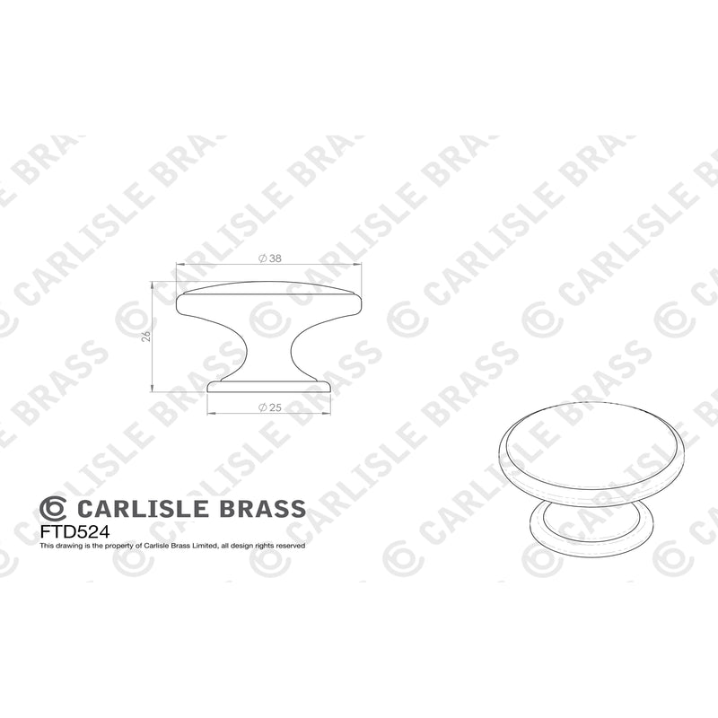 Carlisle Brass - Oxford Knob 38mm - Satin Nickel - FTD524SN