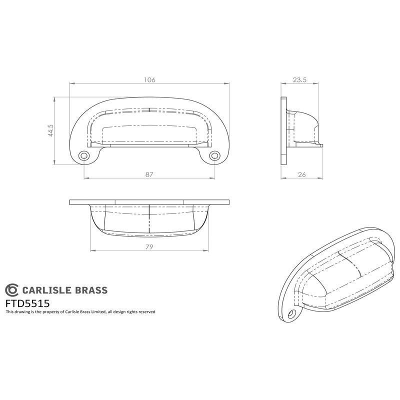 Oval Plate Cup Handle 86mm - Pewter Effect - FTD5515PE - Choice Handles