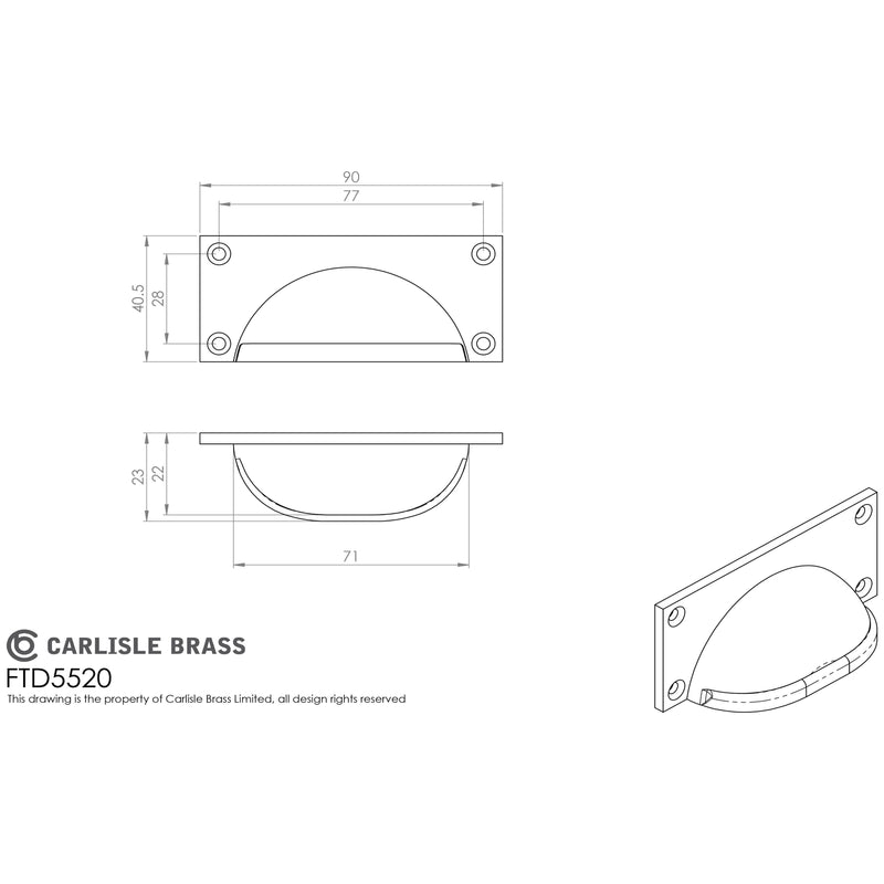 Square Plate Cup Handle - Pewter Effect - FTD5520PE