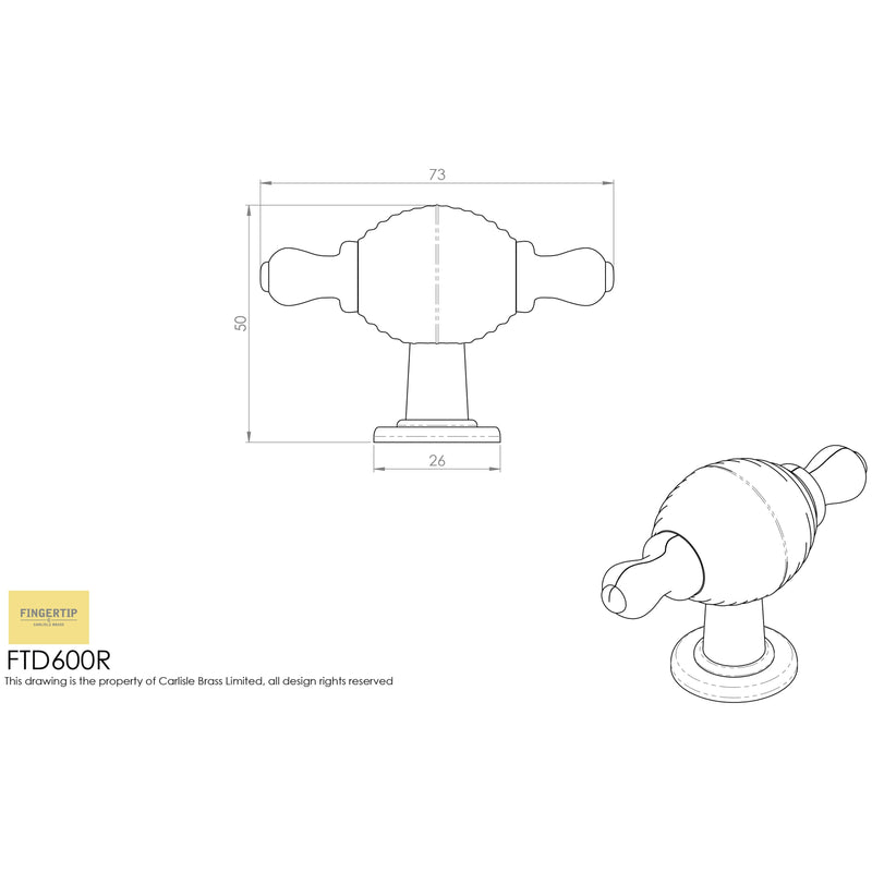 Carlisle Brass - Reeded Knob 70mm  with Finial Ears - Satin Nickel - FTD600RSN - Choice Handles
