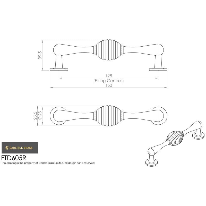 Carlisle Brass - Reeded Handle 150mm - Satin Nickel - FTD605RSN - Choice Handles