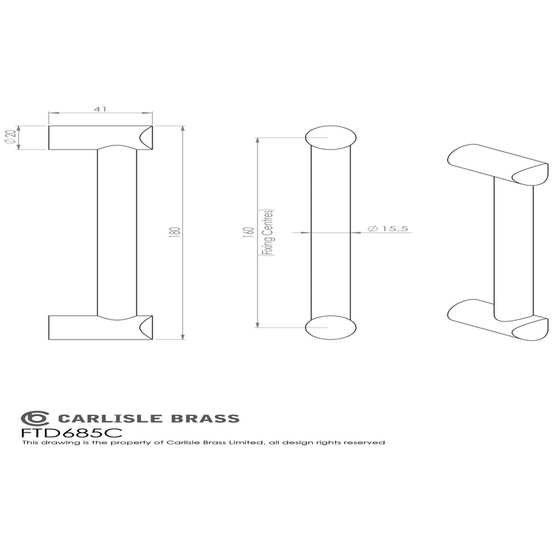 Carlisle Brass - Bar Handle 160mm - Satin Nickel - FTD685CSN - Choice Handles