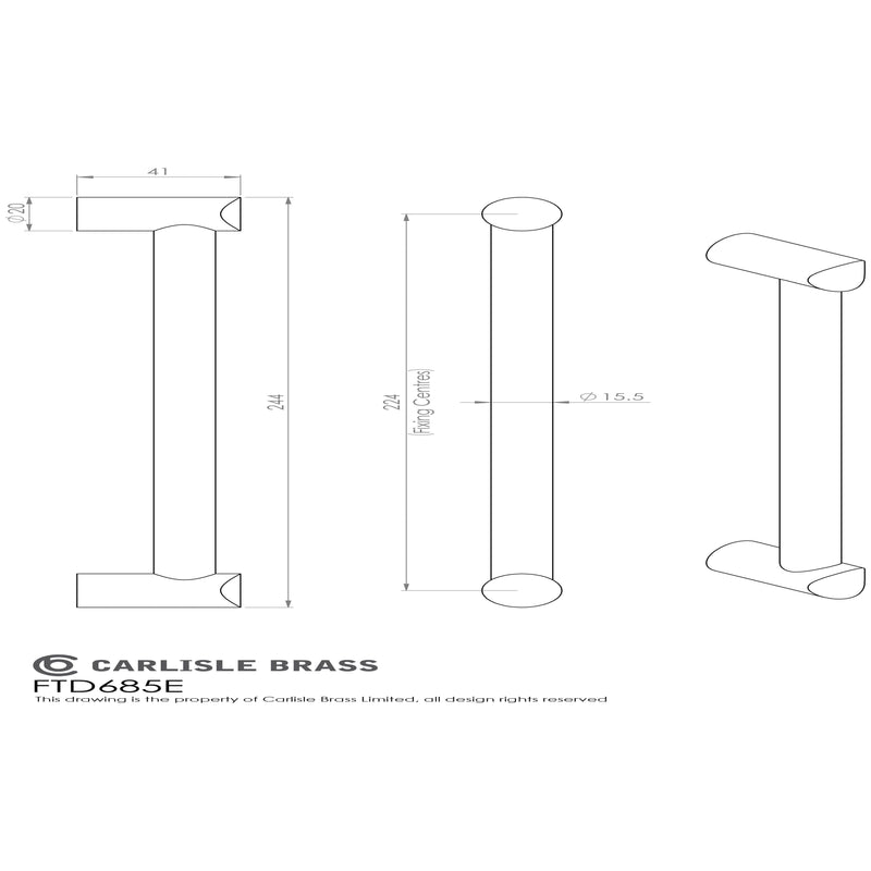 Carlisle Brass - Bar Handle 224mm - Satin Nickel - FTD685ESN - Choice Handles