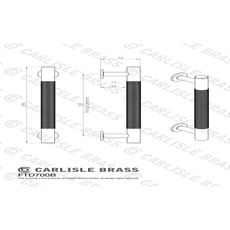 Carlisle Brass - FTD Knurled Pull Handle 128mm c/c - Satin Brass - FTD700BSB
