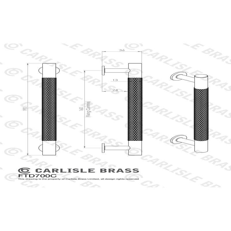 Carlisle Brass - FTD Knurled Pull Handle 160mm c/c - Satin Brass - FTD700CSB
