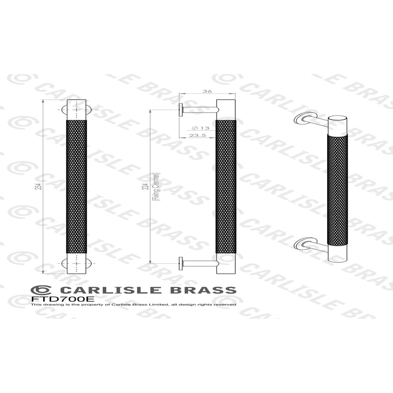 Carlisle Brass - FTD Knurled Pull Handle 224mm c/c - Anthracite - FTD700EANT - Choice Handles