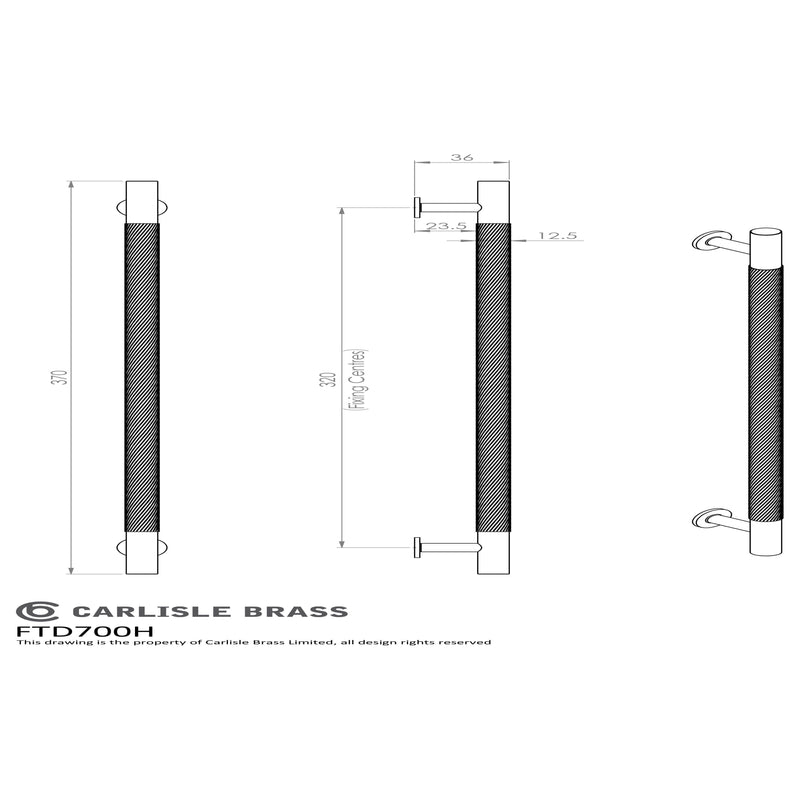 Carlisle Brass - FTD Knurled Pull Handle 320mm c/c - Satin Nickel - FTD700HSN - Choice Handles