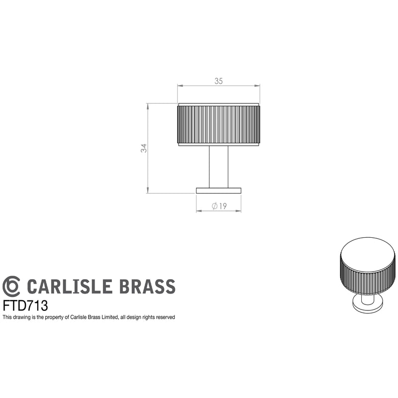 Carlisle Brass - Lines Radio Knob Antique Brass 35mm - Matt Black - FTD713MB - Choice Handles