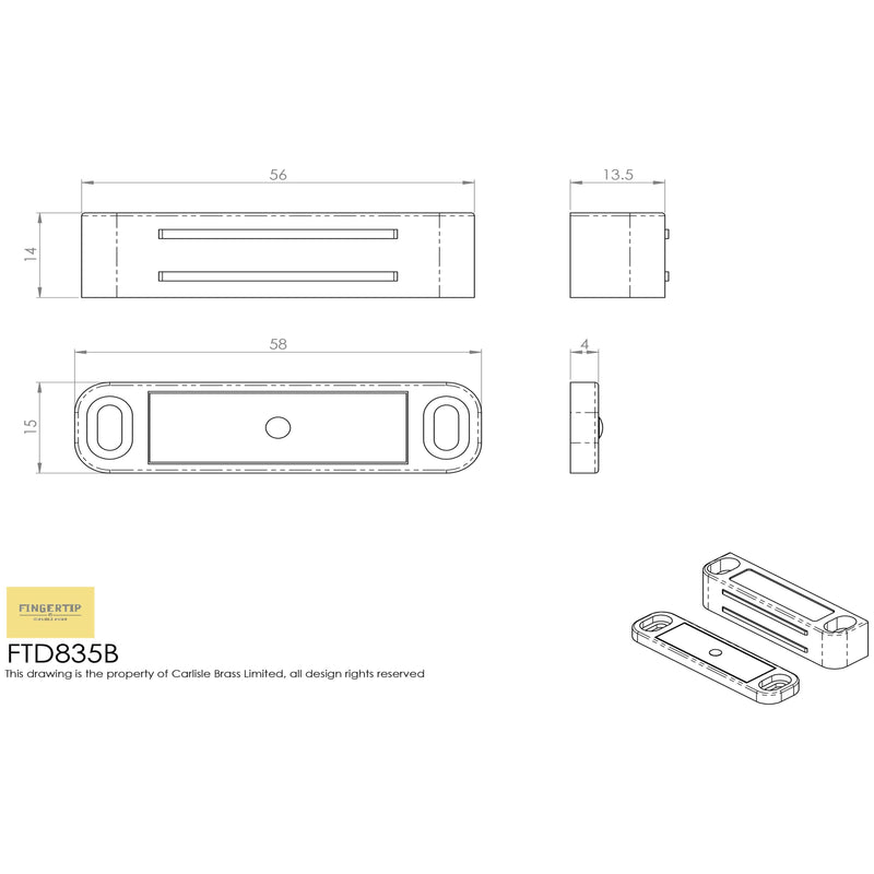 Carlisle Brass - Ftd Nylon Magnetic Catch (4.5Kg Pull) 56 X 14 X 14mm - Nylon White - FTD835BNWH - Choice Handles