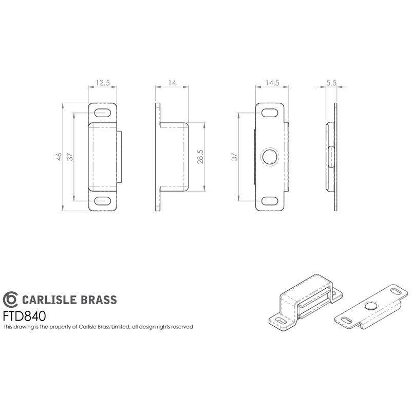 Carlisle Brass - 46 X 15 X 14mm - Steel Magnetic Catch - 6Kg Pull - Black - FTD840BLK