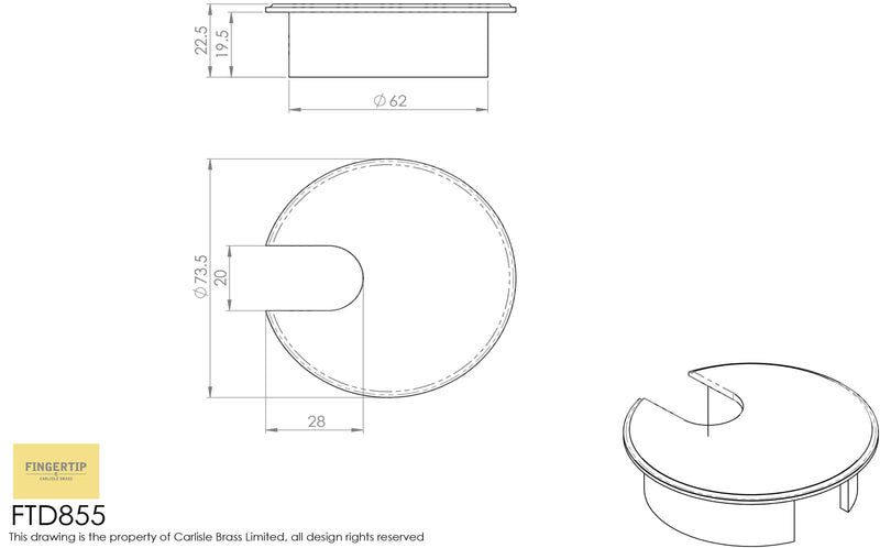 Carlisle Brass - Ftd Cable Tidy 62mm (75 X 23mm) - Electro Brassed - FTD855EB