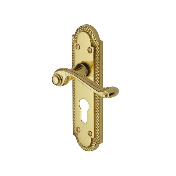 Heritage Brass Door Handle for Euro Profile Plate Gainsborough Design Polished Brass finish - G028.48-PB - Choice Handles