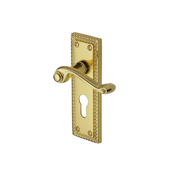 Heritage Brass Door Handle for Euro Profile Plate Georgian Design Polished Brass finish - G046.48-PB - Choice Handles