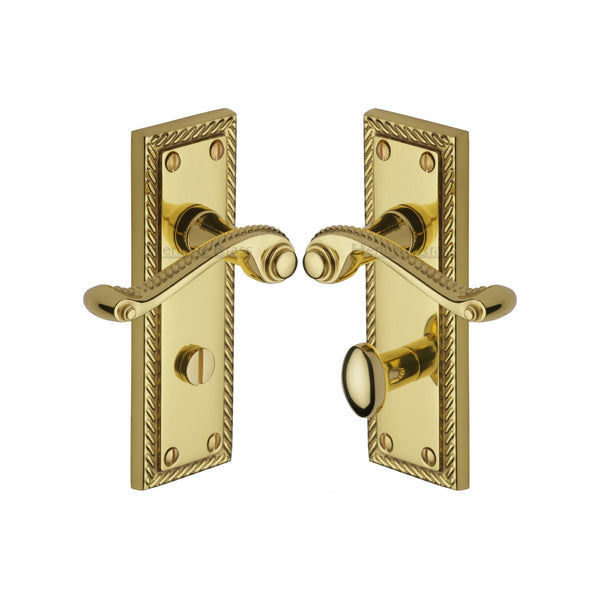 Heritage Brass Door Handle for Bathroom Georgian Design Polished Brass finish - G050-PB - Choice Handles