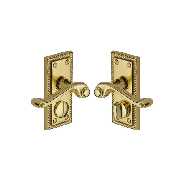 Heritage Brass Door Handle for Privacy Set Georgian Short Design Polished Brass finish - G055-PB - Choice Handles