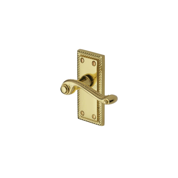 Heritage Brass Door Handle Lever Latch Georgian Short Design Polished Brass finish - G060-PB - Choice Handles