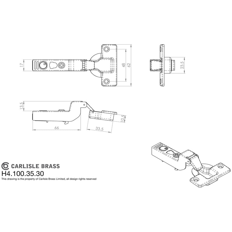 Carlisle Brass - Ftd Inset Soft Close Hinge (C85C6A6F) - Nickel Plate - H4.100.35.30 - Choice Handles