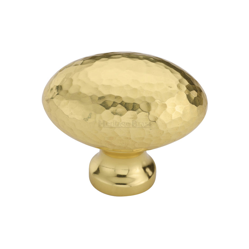 Heritage Brass Cabinet Knob Victorian Oval Hammered Design 38mm Polished Brass finish - HAM114 38-PB - Choice Handles