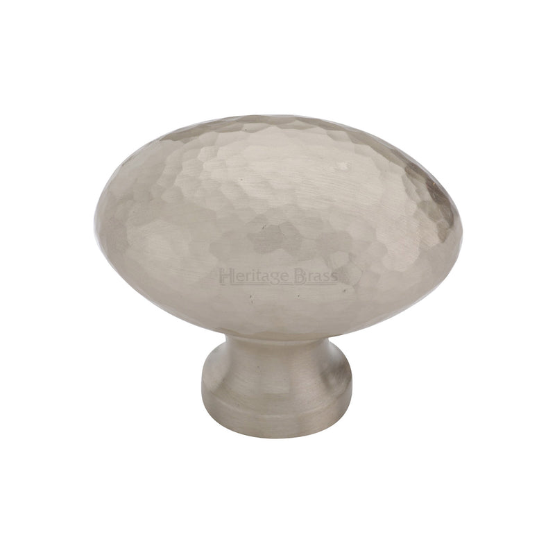 Heritage Brass Cabinet Knob Victorian Oval Hammered Design 38mm Satin Nickel finish - HAM114 38-SN - Choice Handles