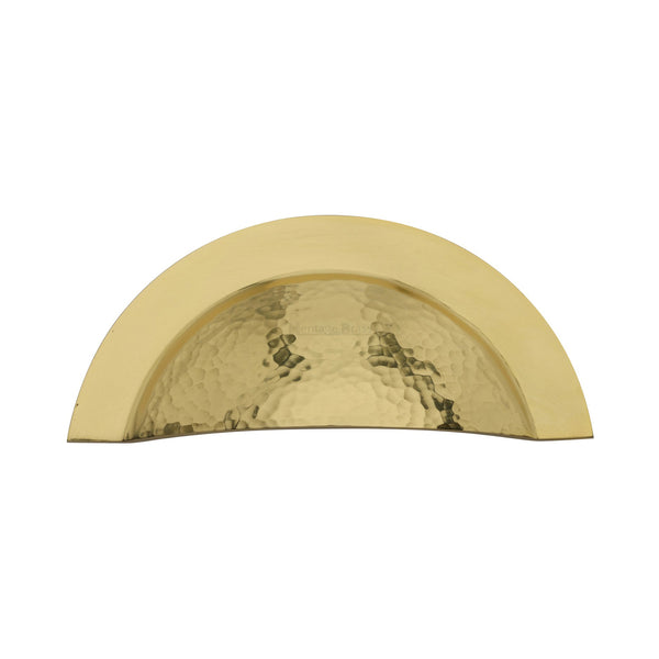 Heritage Brass Drawer Cup Pull Crescent Hammered Design Polished Brass finish - HAM1730-PB - Choice Handles