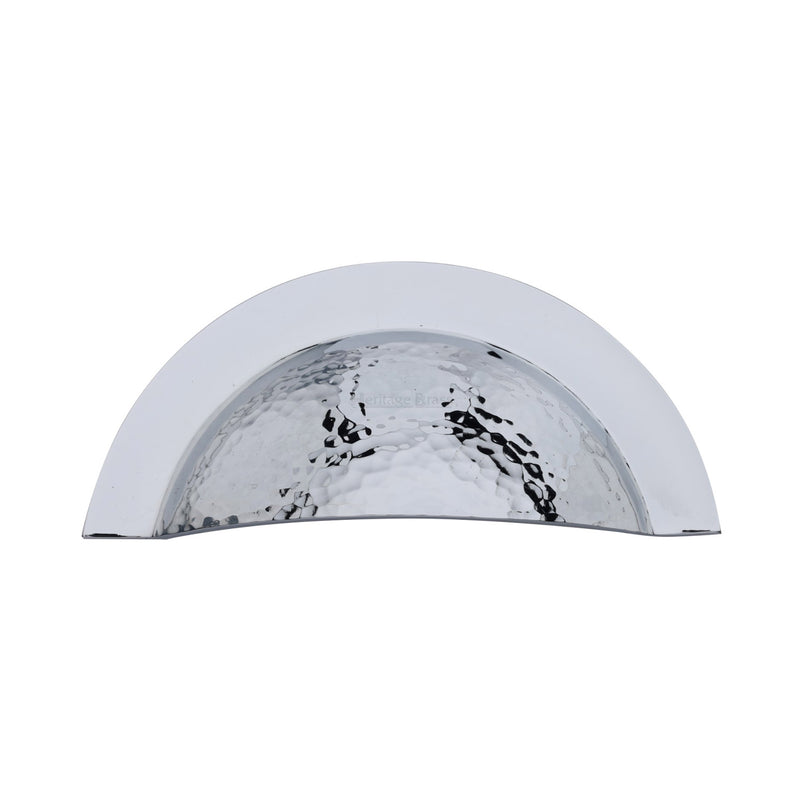 Heritage Brass Drawer Cup Pull Crescent Hammered Design Polished Chrome finish - HAM1730-PC - Choice Handles