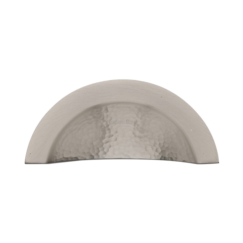 Heritage Brass Drawer Cup Pull Crescent Hammered Design Satin Nickel finish - HAM1730-SN - Choice Handles