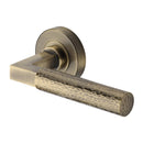 Heritage Brass Door Handle Lever on Rose Hammered Bauhaus Design Antique Brass Finish - HAM2259-AT - Choice Handles