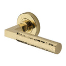Heritage Brass Door Handle Lever on Rose Hammered Bauhaus Design Polished Brass Finish - HAM2259-PB - Choice Handles