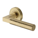 Heritage Brass Door Handle Lever on Rose Hammered Bauhaus Design Satin Brass Finish - HAM2259-SB - Choice Handles