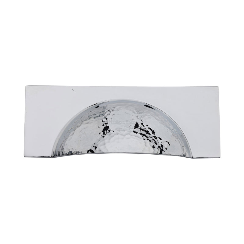 Heritage Brass Drawer Cup Pull Hampshire Hammered Design 57mm CTC Polished Chrome Finish - HAM2764-PC - Choice Handles