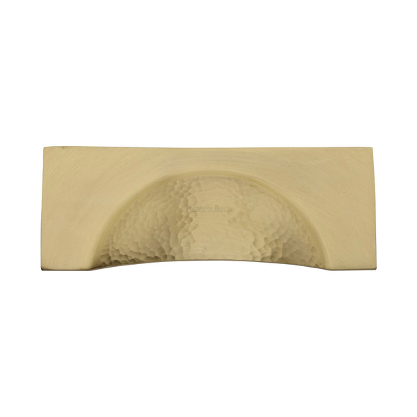 Heritage Brass Drawer Cup Pull Hampshire Hammered Design 57mm CTC Satin Brass Finish - HAM2764-SB - Choice Handles