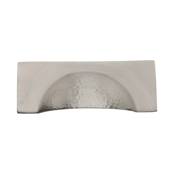 Heritage Brass Drawer Cup Pull Hampshire Hammered Design 57mm CTC Satin Nickel Finish - HAM2764-SN - Choice Handles