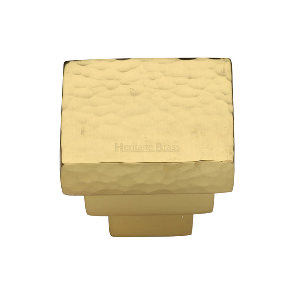 Heritage Brass Cabinet Knob Square Stepped Hammered Design 32mm Polished Brass finish
 - HAM3672 32-PB - Choice Handles