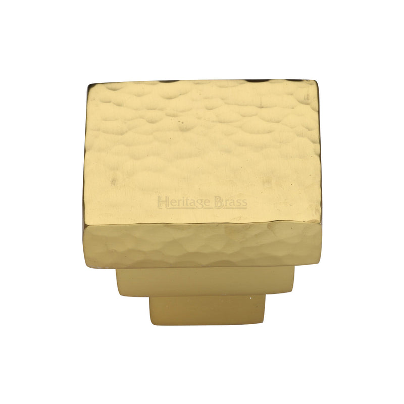 Heritage Brass Cabinet Knob Square Stepped Hammered Design 32mm Polished Brass finish
 - HAM3672 32-PB - Choice Handles