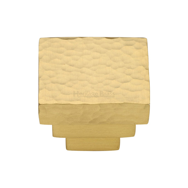 Heritage Brass Cabinet Knob Square Stepped Hammered Design 32mm Satin Brass finish
 - HAM3672 32-SB - Choice Handles