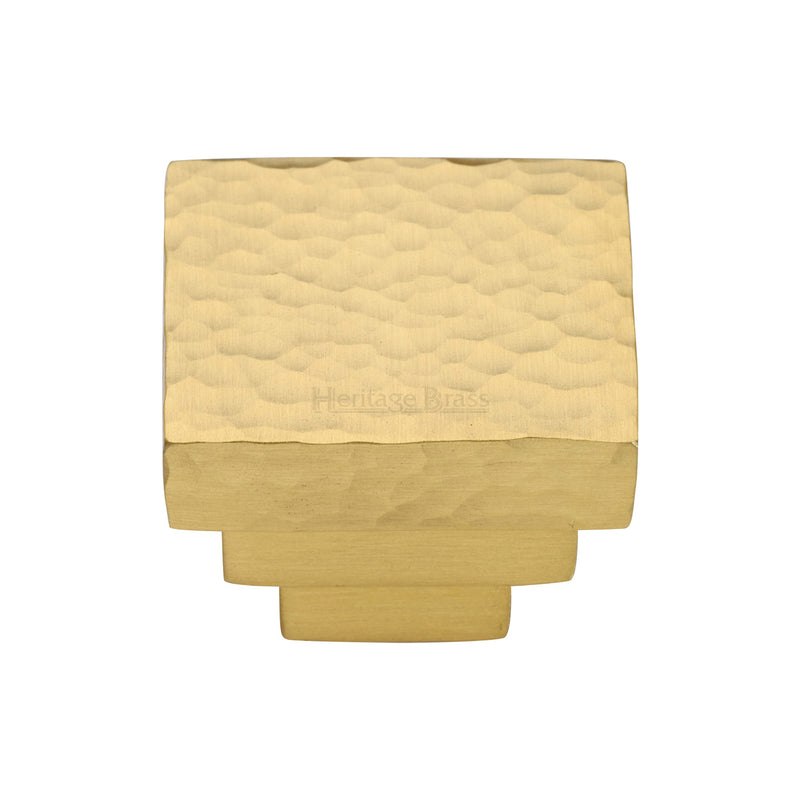 Heritage Brass Cabinet Knob Square Stepped Hammered Design 32mm Satin Brass finish
 - HAM3672 32-SB - Choice Handles