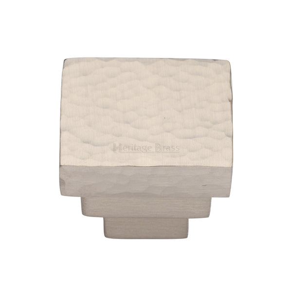 Heritage Brass Cabinet Knob Square Stepped Hammered Design 32mm Satin Nickel finish
 - HAM3672 32-SN - Choice Handles