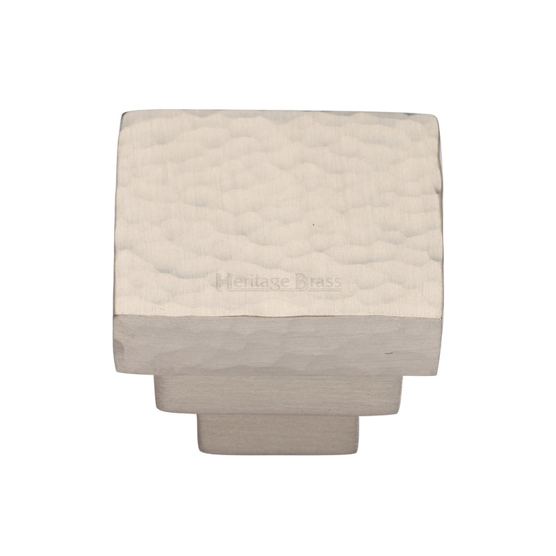 Heritage Brass Cabinet Knob Square Stepped Hammered Design 32mm Satin Nickel finish
 - HAM3672 32-SN - Choice Handles