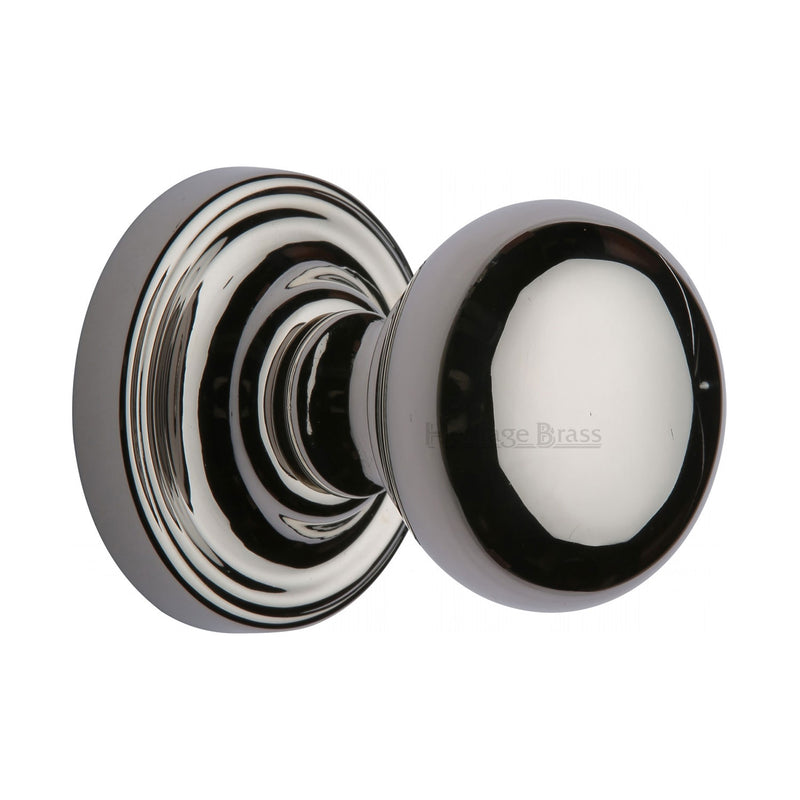 Heritage Brass Mortice Knob on Rose Hampstead Design Polished Nickel finish - HAM8361-PNF - Choice Handles